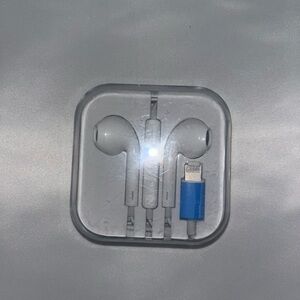 White Wired Earbuds with Blue Adapter